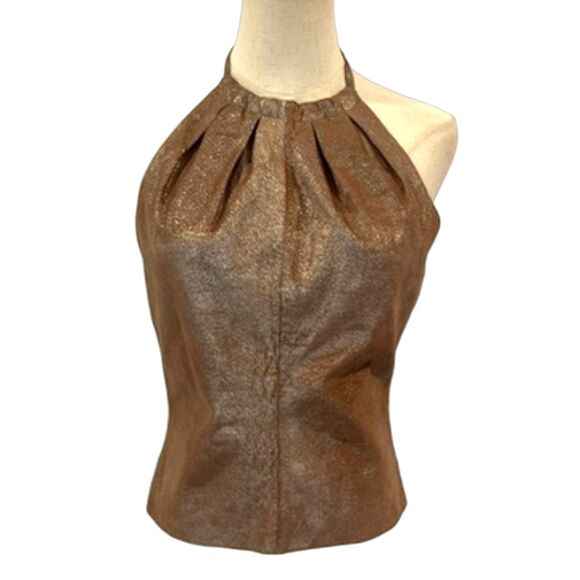 BCBGMaxazria Vintage Metallic Brown Halter Pig Suede Size 4 Lined Y2k - Picture 1 of 4